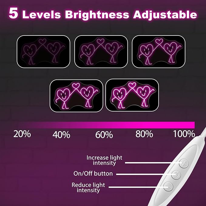 Cute Twin Heart Neon Sign - 5-Level Dimmable USB Pink Neon Signs & Valentine's Day Decor, Ideal for Weddings, Parties, Shop Walls, Teen Girl Bedroom Wall Art