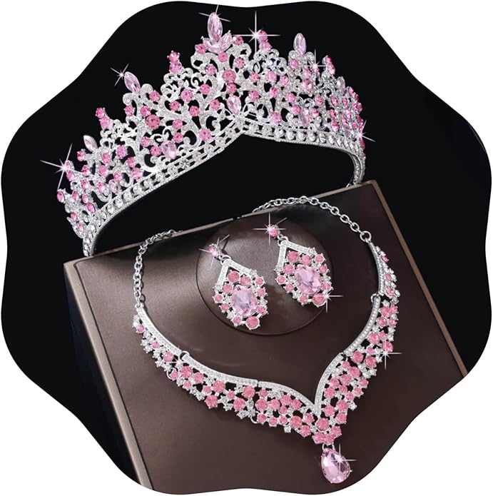 Kamirola Tiaras and Crowns for Women,Tiaras Earrings Necklace, Crystal Bridal Jewelry Set, Costume Party Halloween Prom Pageant Jewelry for Women TR80