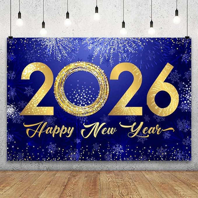 YongFoto 2026 Happy New Year Backdrop 12x10ft Fireworks Snowflakes Photography Background Christmas Night Festival Carnival Celebration Party Banquet Decor Banner Photoshoot Wallpaper Photo Booth