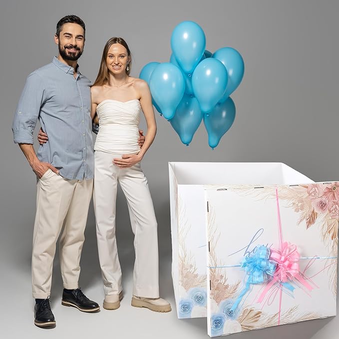 AmazingSpark 28in Jumbo Gender Reveal Gift Box Kit with Oversized Box Giant Pull Bows for Gender Reveal Baby Shower Birthday Party Decor(Boho Flower)