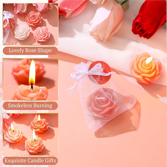 Treela 50 Set Flower Candles Wedding Favor for Guests Mini Pink Champagne Rose Shaped Tealight Candles for Return Gift Wedding Birthday Bridal Shower Housewarming Party
