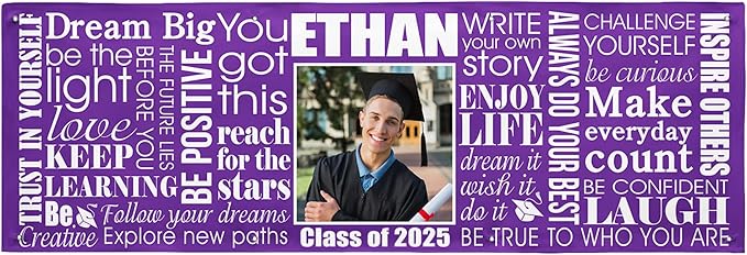 Let's Make Memories Personalized Graduation Banner - Graduation Party Decorations - Customized Congratulations Banner - Class of 2025 - Indoor/Outdoor Vinyl - Big Dreams - Purple - 8 ft.
