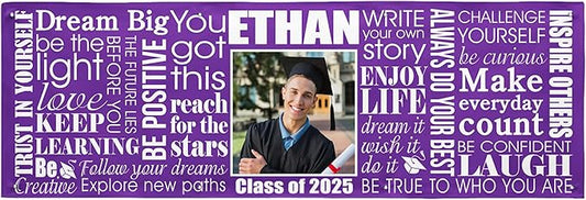 Let's Make Memories Personalized Graduation Banner - Graduation Party Decorations - Customized Congratulations Banner - Class of 2025 - Indoor/Outdoor Vinyl - Big Dreams - Purple - 8 ft.