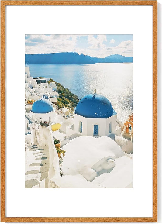 Axeman A1 Picture frame with mat for A2, Tempered Glass and Hanging Hardware Included Natural Teak Home Decor Art Hanging Poster Frame, Natural Teak
