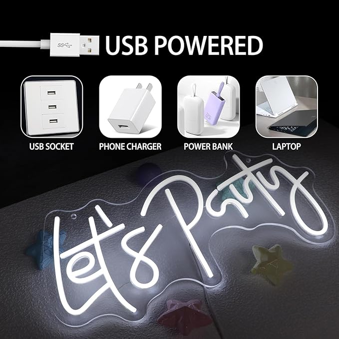 Let's Party Neon Sign for Party Decorations Let's Party LED Signs Neon Lights Sign for Party Backdrop Wall Decor Proposal Decorations Bachelorette Party Engagement Party Birthday Party Wedding Party 21.7×10.4 Inch (white)