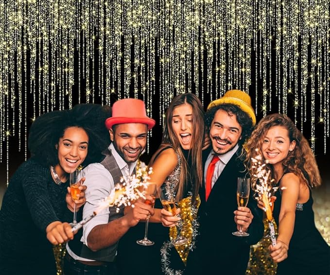 Black Gold Glitter Backdrop 12x8ft Christmas Birthday New Year Housewarming Retirement Party Graduation Background for Photography Theme Party Banner Studio Photo Booth Props