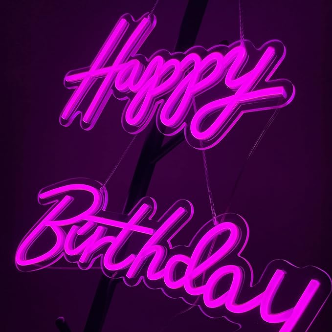 37x8 inch Happy Birthday Neon Sign Art Wall Lights for Beer Bar Club Bedroom Hotel Pub Cafe Wedding Birthday Party Gifts_Pink