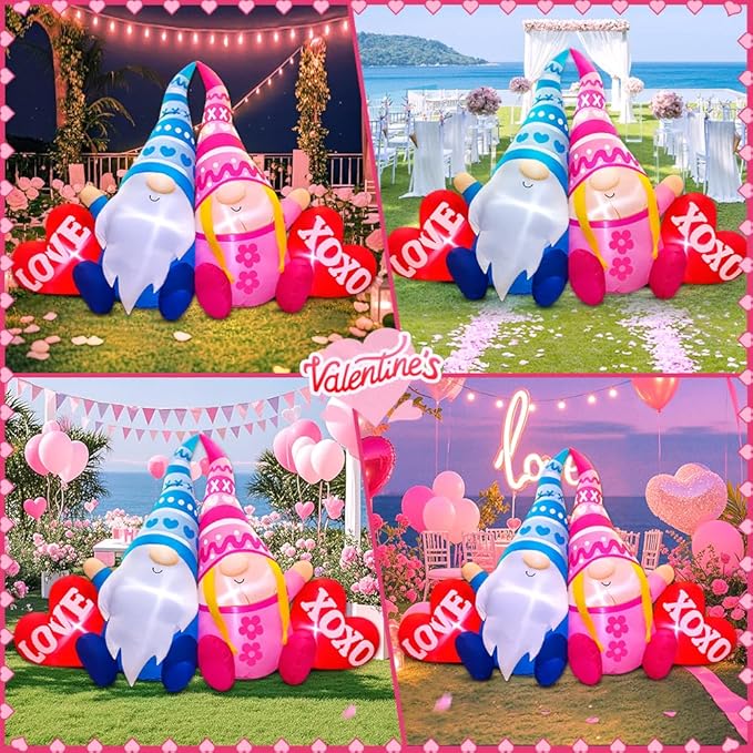 KOOY 5.5FT Valentine Inflatables Outdoor Decorations Valentine Day Blow up Yard Decoration Outdoor Inflatable Gnomes Love Heart with Light for Anniversary Valentine's Day Party Yard Decor
