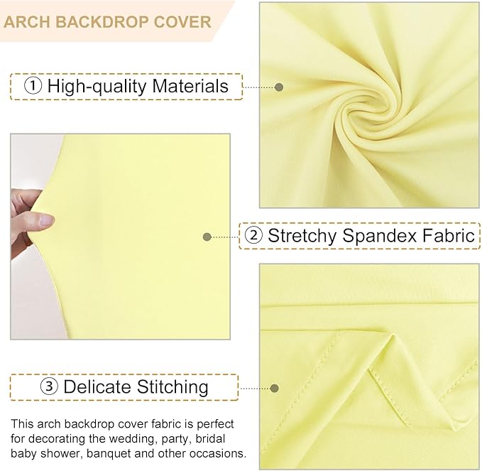 Wedding Arch Cover Set 5FT 6FT 7FT Yellow Spandex Arch Covers Stretchy Fabric for Birthday Party Boho Arch Stand Cover Set of 3 Round Top Arched Covering for Wedding Decorations