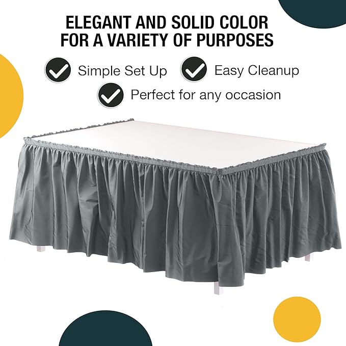 Ruffle Table Skirt Silver 48 Pack 14 Ft Long Table Skirts for Rectangle Tables 6ft Plus or Round Tables Skirts with Adhesive Strip for Gender Reveal Decor & Happy Birthday Parties by Exquisite