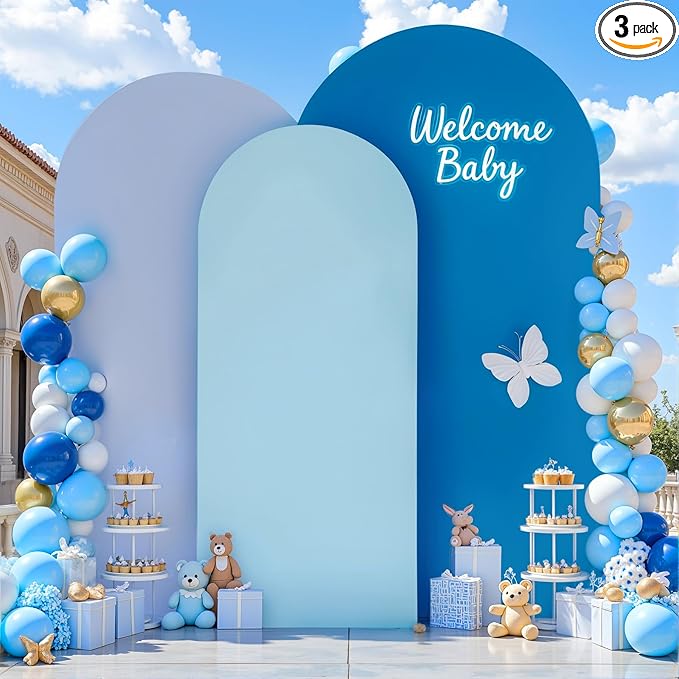 Gradient Blue Arch Backdrop Cover 7.2FT 6.6FT 6FT Arch Covers Stretchy Backdrop Set of 3, Party Arch Cover Spandex Fitted Under The Sea Fabric Arch Covers for Baby Shower Birthday Wedding Decoration