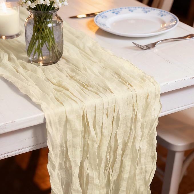 20 Pack Beige Cheesecloth Table Runners 35 x 71 Inch Rustic Boho Gauze Christmas Table Runner for Wedding Arch, Party Decoration, Bridal Shower, Reception, Farmhouse Dining Decor