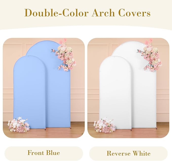 White Blue Photo Arch Backdrop Cover Set of 2 Spandex 7.2 and 6ft Arch Covers Stretchy Backdrop Baby Shower Arch Stand Covers for Boys Birthday Party Wedding Balloon Arch Background Decorations