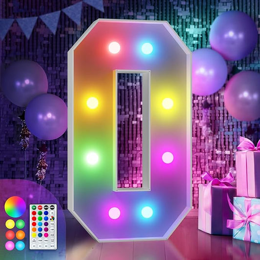 imprsv 3FT Colorful Marquee Numbers,18 Colors with Remote, Light Up Numbers 0 for 40th 50th Birthday Decorations Anniversary Party Decor, Pre-Cut Foam Board Kit, Mosaic Sign for Balloon