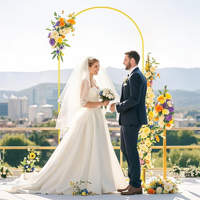 7.2FT Metal Arch Backdrop Stand with Dusty Blue Arch Cover Balloon Arched Frame Spandex Arched Backdrop Stands Cover Wedding Arch Stand and Cover Set for Bridal Baby Shower Birthday Party Prom Decor