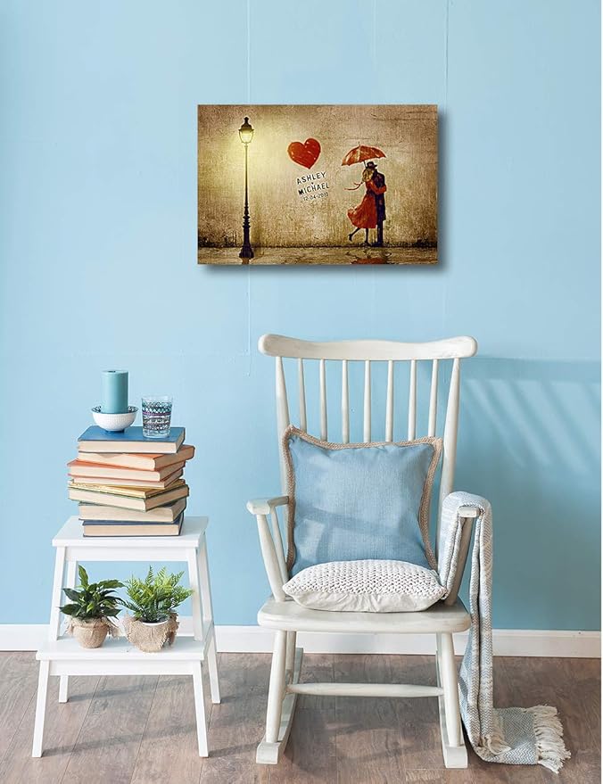 IPIC - Our First Kiss Personalized Canvas Print Artwork for Romantic Anniversary and Wedding gifts;18x12