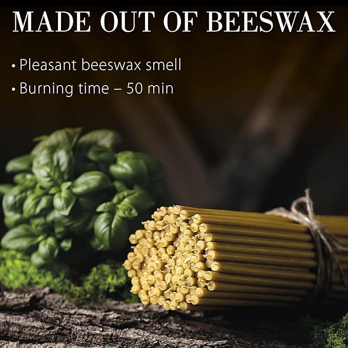 Danilovo Pure Beeswax Candles - Honey-Scented, Decorative Thin Taper Candles - Ideal for Birthday Decoration or Church Prayers - Drip Free, Tall & Smokeless Pack of 350 pcs, 6.5 x 0.22 inch