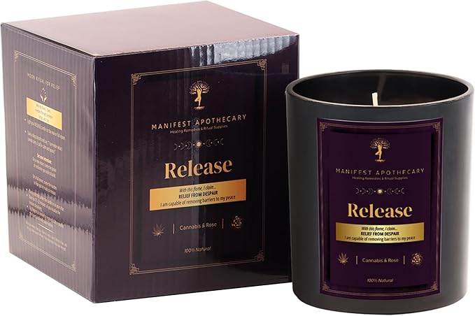 Release Aromatherapy Candle – Cannabis & Rose Scent with Amethyst Crystals – Hand-Poured Soy Candle for Stress Relief, Relaxation & Mindfulness by Manifest Apothecary-Purple (Release)