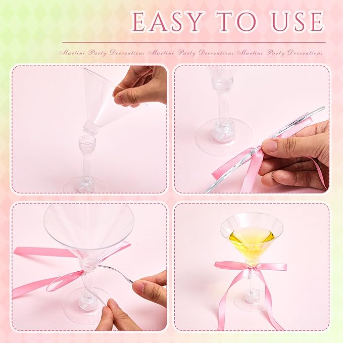 Maxdot 30 Sets A Tini Bit Older Birthday Party Supplies 5 oz Espresso Martini Glasses Plastic Mini Champagne Tower with Bows for Espresso Martini Bachelorette Decoration Tiny Bar(Pink, Green)