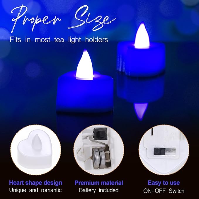 Coume 6000 Pcs Artificial Rose Petals with 120 Pcs Heart LED Tea Lights Candles Kit Valentines Rose Petals Candles Set for Romantic Night Anniversary Proposal Wedding Date Hotel(Blue Light)