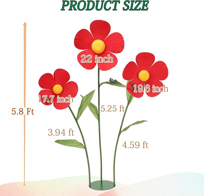 Giant Artificial Daisy Flowers Decoration Five Petal 5.8 Ft Tall Large Fake Daisies Spring Wild Flower for Party Garden Office Home Wedding Decor(Red)
