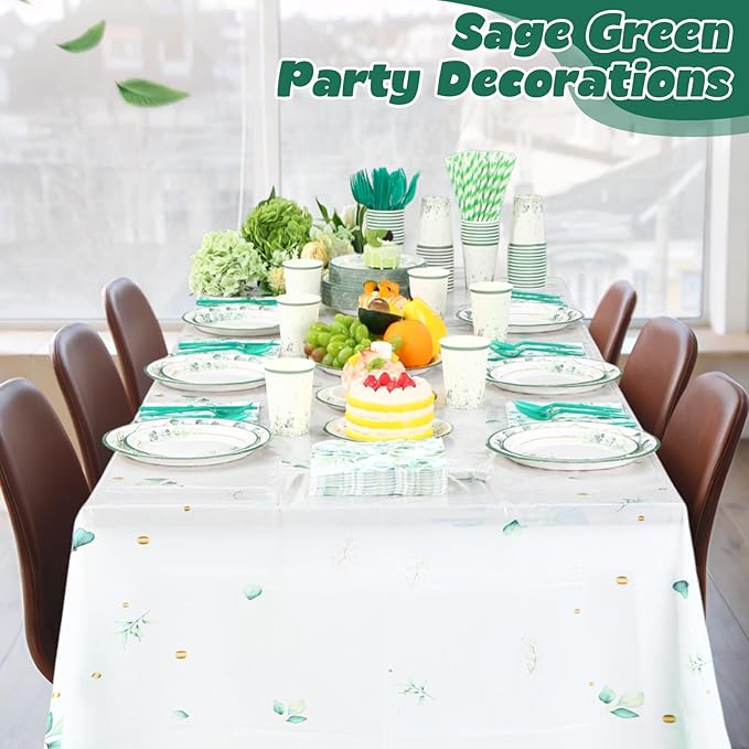 452 Pcs Sage Green Party Decorations for 50 Guests, Eucalyptus Theme Paper Plates Napkins Cups Tablecloth Cutlery Straws for Bridal Baby Shower Birthday Wedding Party Decorations Supplies