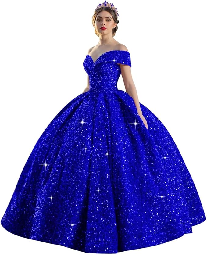 TRHTX Sparkly Sequin Quinceanera Dresses 2024 Off Shoulder Ball Gown Long A-line Sweet 16 Dresses