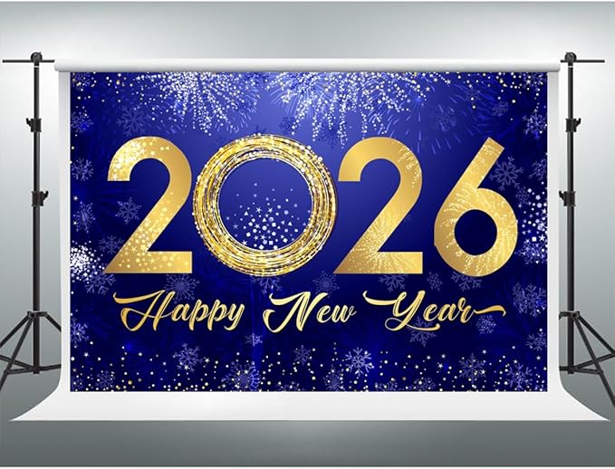 YongFoto 2026 Happy New Year Backdrop 20x10ft Fireworks Snowflakes Photography Background Christmas Night Festival Carnival Celebration Party Banquet Decor Banner Photoshoot Wallpaper Photo Booth