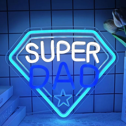 Ajoyferris Fathers Day Neon Sign Super Dad Led Sign Dimmable Father‘s Day Decorations New Dad Neon Lights Super Dad Decorations for Father Dad Birthday Gifts