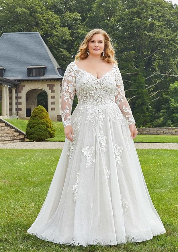 Plus Size Wedding Dresses for Bride Long Sleeve Wedding Bridal Gowns with Lace Appliques Off Shoulder Bride Dress