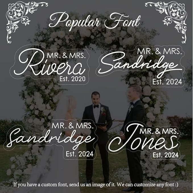 Custom Last Name Neon Sign, Mr and Mrs Name Sign Wedding Backdrop Wall Decor Family Name LED Light Welcome Sign Personalized Wedding Gifts
