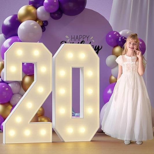 Marquee Numbers 20th-Birthday Large Decorations: 4ft Light Up Numbers 20 Birthday Sign for Boy Girl Twenty Year Old Anniversary Mosaic Party Decor Backdrop Big Foam Board Number 20