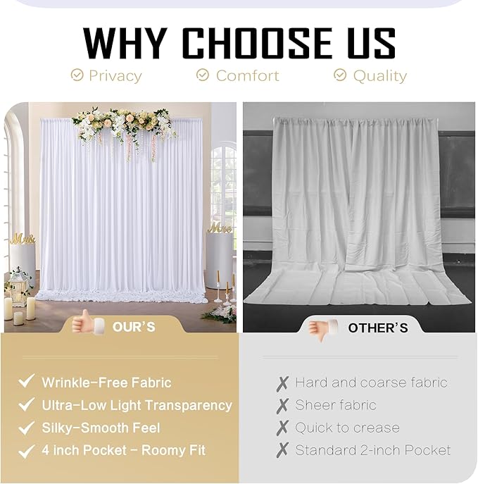 gogoparti 30x12ft White Backdrop Curtain for Wedding Parties, 6 Panels (5x12 ft Each) Wrinkle-Free Dackdrop Curtains, Silky Draping Fabric for Birthday Party, Baby Shower, Photo Background
