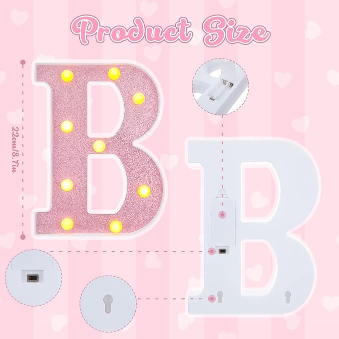 Set of 8 Pink Baby Shower Decoration for Girl Baby LED Letters Party Supplies Light up Letter Battery Operated Letter for Table Centerpieces Wedding Valentines Day Decoration(8.7 Inch)