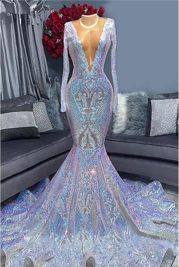 Keting Shiny Sequined Mermaid Women's Prom Party Evening Gala Dress Pageant Celebrity Gown