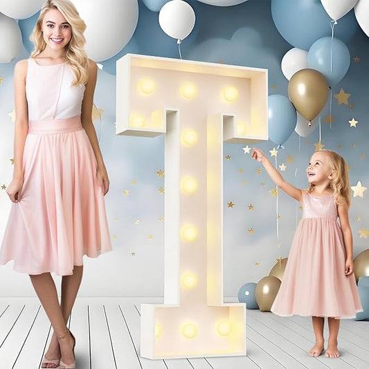 Ledido 4FT Marquee Light Up Letters T, Easy to Assemble Marquee Letters 4 Feet Tall for Indoor & Outdoor Events, Large Lighted Letter for Birthday Graduation Baby Shower Anniversary Party Decorations