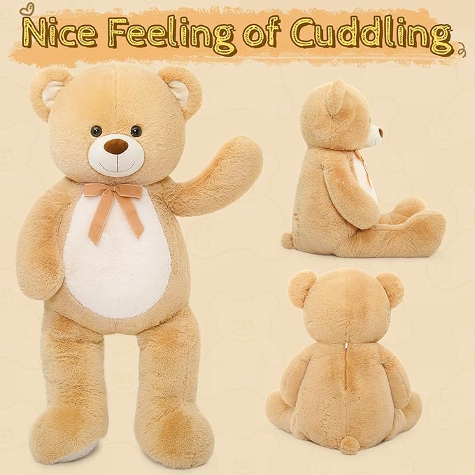 Tezituor 4.3 Feet Giant Teddy Bear, Large Stuffed Animals 52 inches with White Belly, Hug Big Plush Valentines Gift for Girlfriend Kids, Light Brown