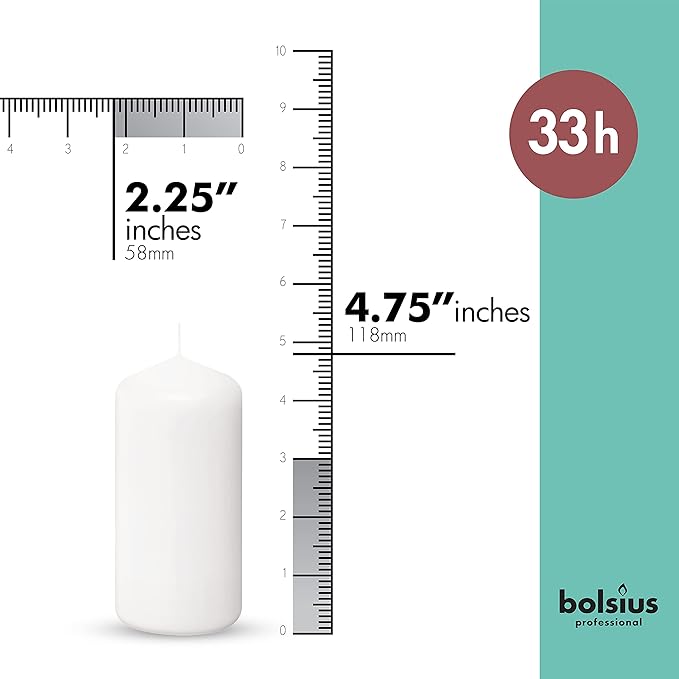 BOLSIUS 12 White Pillar Candles Bulk - 2.3 x 4.7 Inches Unscented Candle Set - 33 Hours Clean Burning - No Palm Oil - 0% Animal Fat - Premium European Quality - Party, & Special Occasion Candles