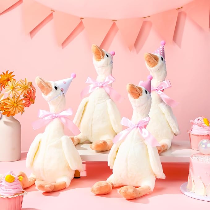 Silly Goose Party Supplies Plush Animal and Mini Birthday Party Hats with Ribbon Bow for Christmas Birthday Gift