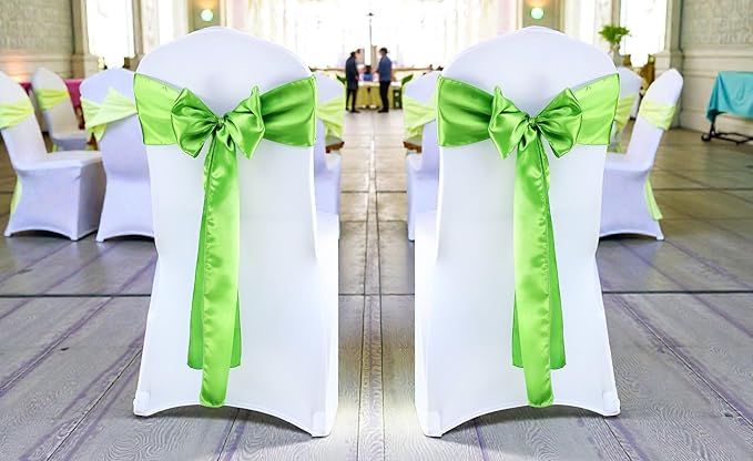 VDS Satin Chair Sashes Chair Cover Back Tie Sateen Bows Ribbon for Wedding Birthday Graduation Engagement Ceremony Event Party Banquet Venue Hotel All Dining Chair Decoration (75PC) (Parrot Green)