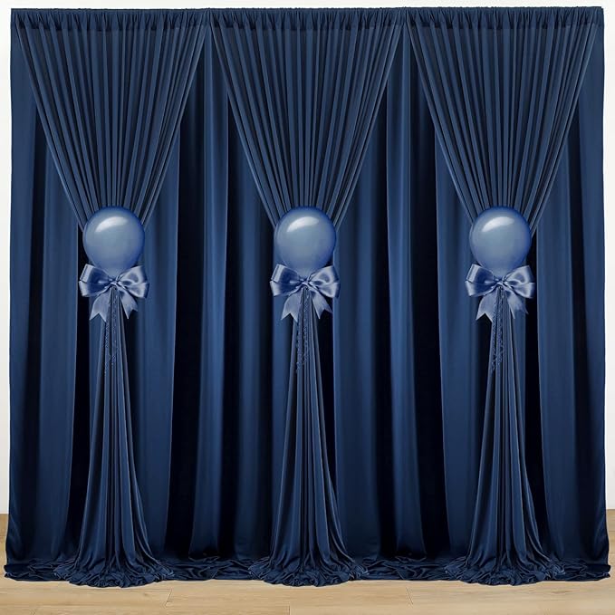 20 ft x 10 ft Wrinkle Free Navy Blue Backdrop Curtain for Parties,Polyester Photo Backdrop Drapes, Thick Background 4 Panels 5ft x 10ft for Baby Shower Wedding Birthday Party Backdrop Stand