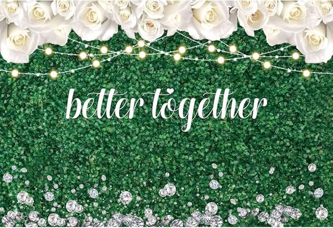 Leyiyi 10x7ft Better Together Photo Backdrop Green Leaves Wall White Floral Light Glitters Diamond Bridal Shower Wedding Party Banner Supplies Background Decor Photoshoot Studio Props Wallpaper