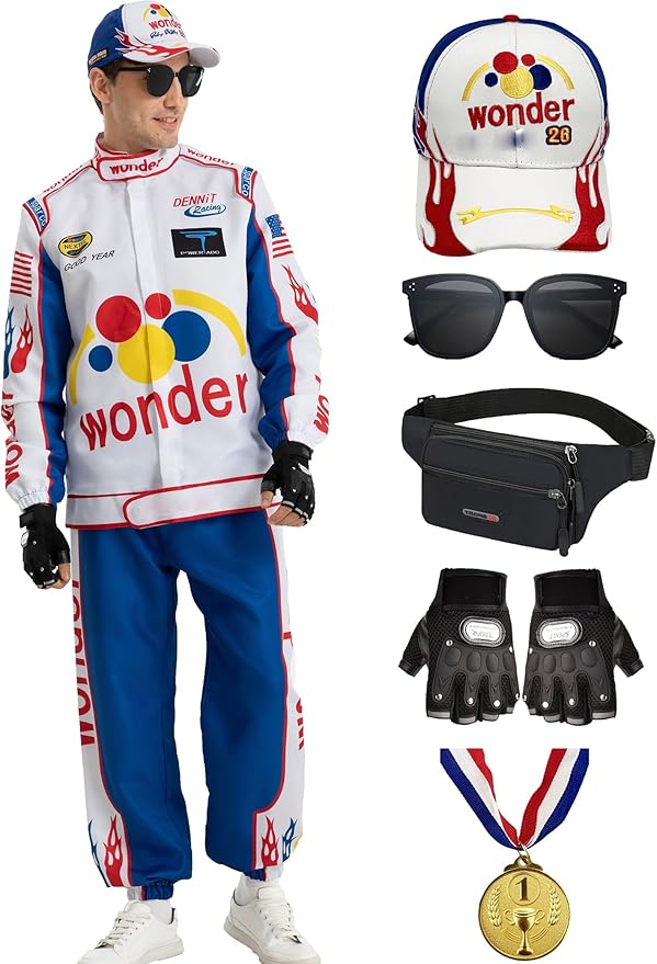 Race Car Driver Costume Jumpsuit Racing Suit Outfit Jacket Halloween Adult Men Women