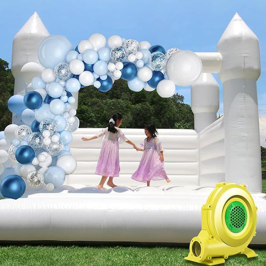 White Bounce House Castle with Air Blower 13FT, PVC Inflatable Bouncy Castle White Jumper Bouncy Castle Wedding Decorations Jumping Bed for Party Birthday(13FT x 11.5FT x 10FT)