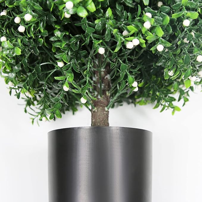 Sunnyglade 21.6” Tall Artificial Jasmine Topiary Ball Tree Set of 2 Pack Potted Bushes UV Resistant Potted Plants for Indoor Outdoor Home Garden (White)