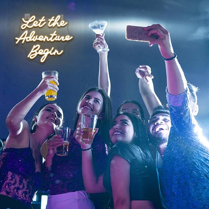 NOSUN Let The Adventure Begin Neon Sign Warm White Neon Signs for Wall Decor Dimmable Let's Party Led Sign Funny Neon Lights for Bedroom Home Club Bar Wedding Engagement Birthday Party Decor