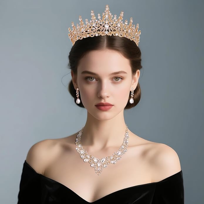 Kamirola Tiaras and Crowns for Women,Tiaras Earrings Necklace, Crystal Bridal Jewelry Set（TR83