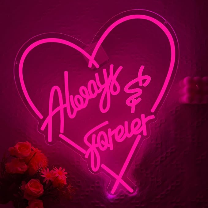 Always Forever Neon Sign, Large Wedding LED Neon Light Signs for Bachelorette Bridal Engagement Party Decoration Bridal Shower Wall Decor Valentine's Day Night Light Dimmable USB Powered(16.9"*15.4")