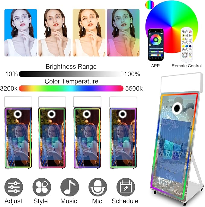 Magic Mirror Photo Booth,Mirror Photo Booth Interactive Touch Screen with Flight Case, Built-in Mini PC with Instant Print and Sharing for Event Party Wedding Rental (White, 43''Screen)