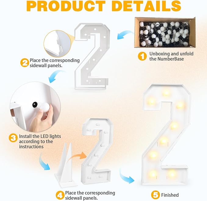 Marquee Light Up Numbers 2026, 3FT Large Number LED Lights Party Supplies, Giant DIY Pre-Cut Foam Board Set for Balloon New Year Christmas Birthday Wedding Back to School Graduation Class Decoration